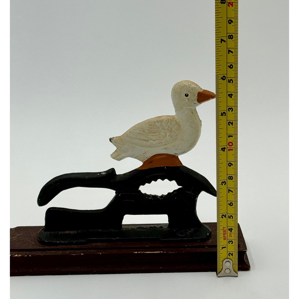 Vintage Cast Iron Duck Nutcracker Hand Painted Goose on Wood Base Rustic Decor - Picture 8 of 8